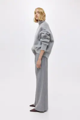 Pantalon évasé avec cordon de serrage - Gris chiné — photo 3