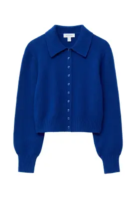 Cardigan en maille à col - Bleu vif — photo 4