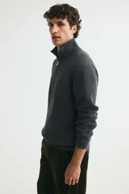 Pull Regular Fit avec col zippé - Gris foncé — photo 4