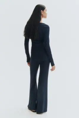 Flared fine-knit trousers - Bleu marine — photo 2