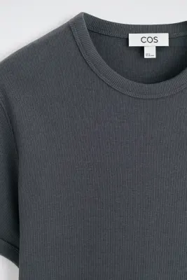 T-SHIRT SLIM EN COTON CÔTELÉ - GRIS FONCÉ — photo 4