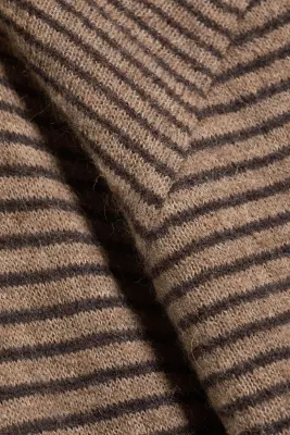 Pull à col cheminée asymétrique en mélange d’alpaga - Rayé Marron poudré — photo 3