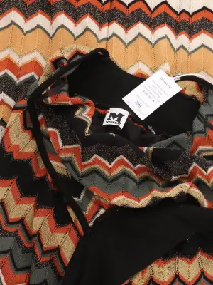 Robe halterneck en maille motifs chevrons orange blanc beige doré vert Prix boutique €1400 Taille 36/38 — photo 4