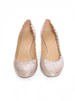 Escarpins LAUREN bord dentelé en cuir métallisé rose et argent Prix boutique 450€ Taille 38,5 — photo 4