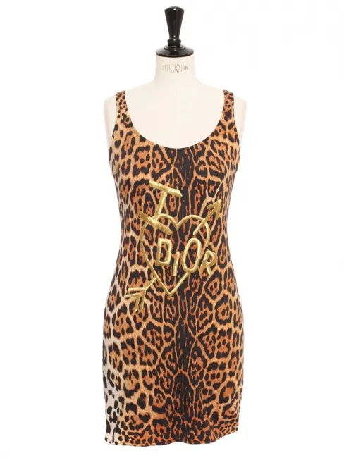 Robe débardeur stretch léopard brodé Dior doré Prix boutique 2000€ Taille 38