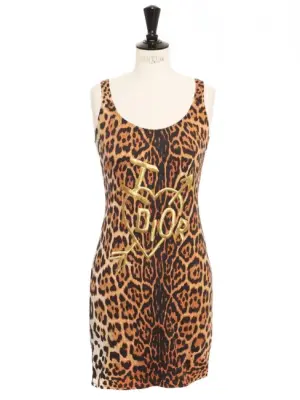 Robe débardeur stretch léopard brodé Dior doré Prix boutique 2000€ Taille 38 — photo 1