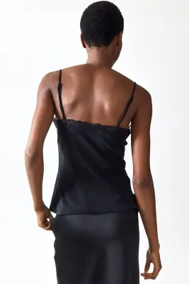 Top à bretelles fines avec dentelle - Noir — photo 2