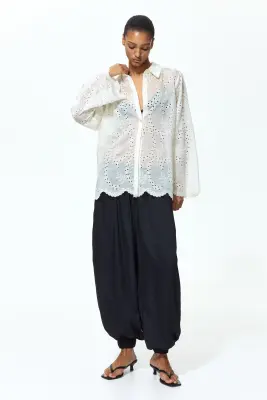 Chemise avec broderie anglaise - Crème — photo 1