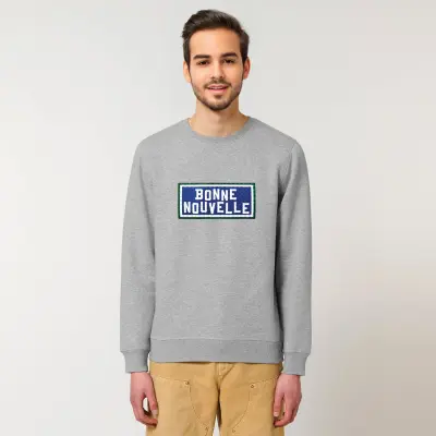 SWEAT SHIRT COTON BIO BRODÉ - BONNE NOUVELLE - GRIS — photo 4