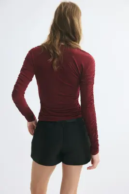 Top en jersey à effet drapé - Rouge foncé — photo 2