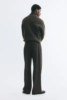 Pantalon Loose Fit en laine mélangée - Marron foncé — photo 3