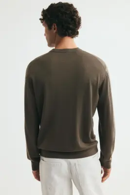 Pull Regular Fit en laine mérinos - Taupe foncé — photo 2