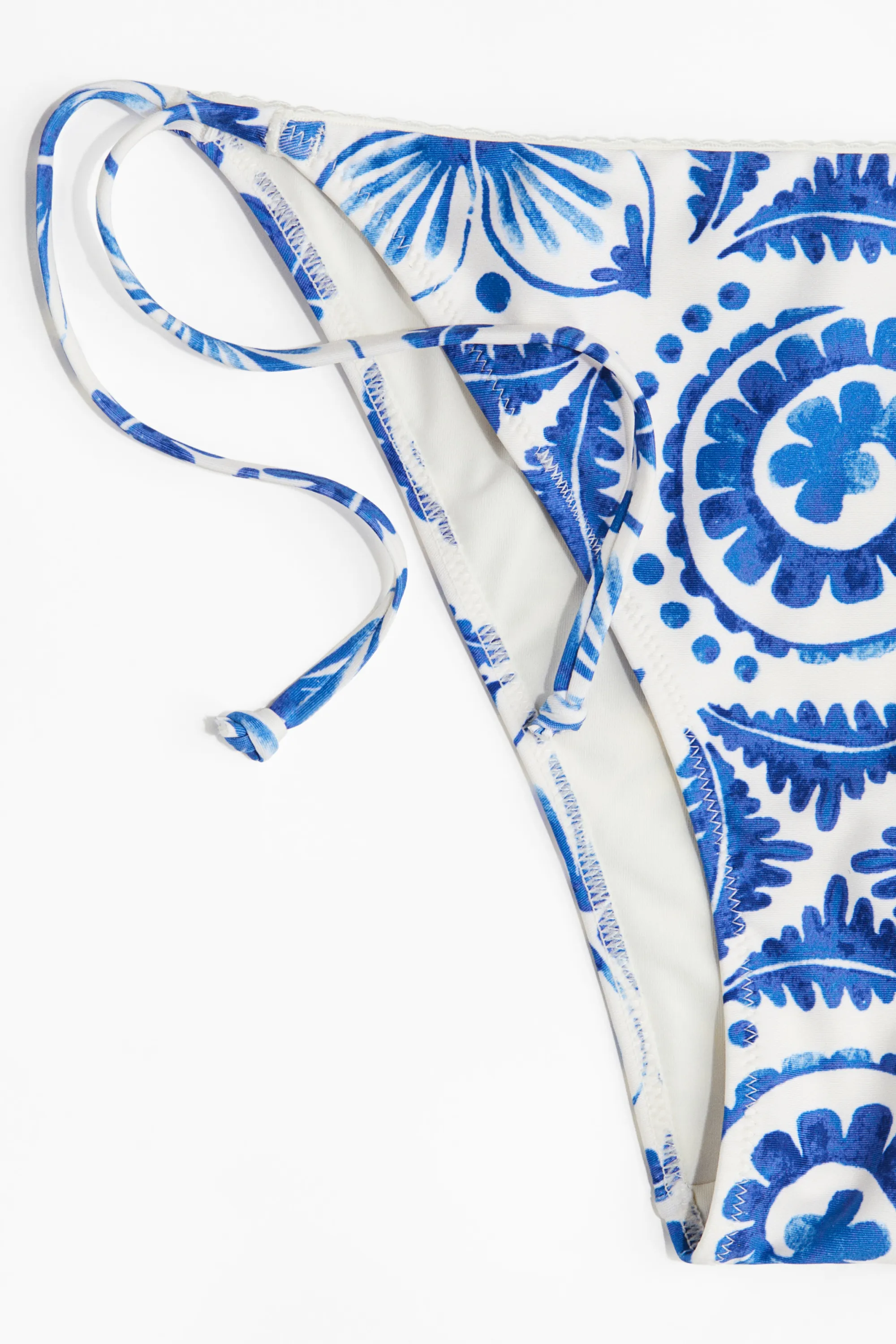 Bas de maillot Tanga à nouer - Blanc/motif bleu