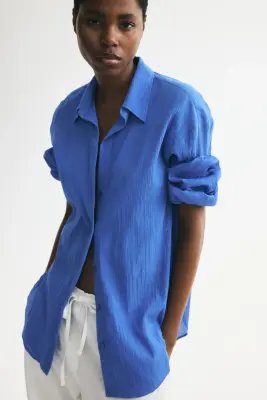 Chemise en coton froissé - Bleu vif — photo 1
