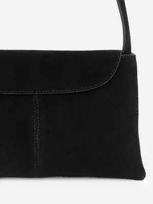 Sac bandoulière en croûte de cuir suédé - Noir — photo 4