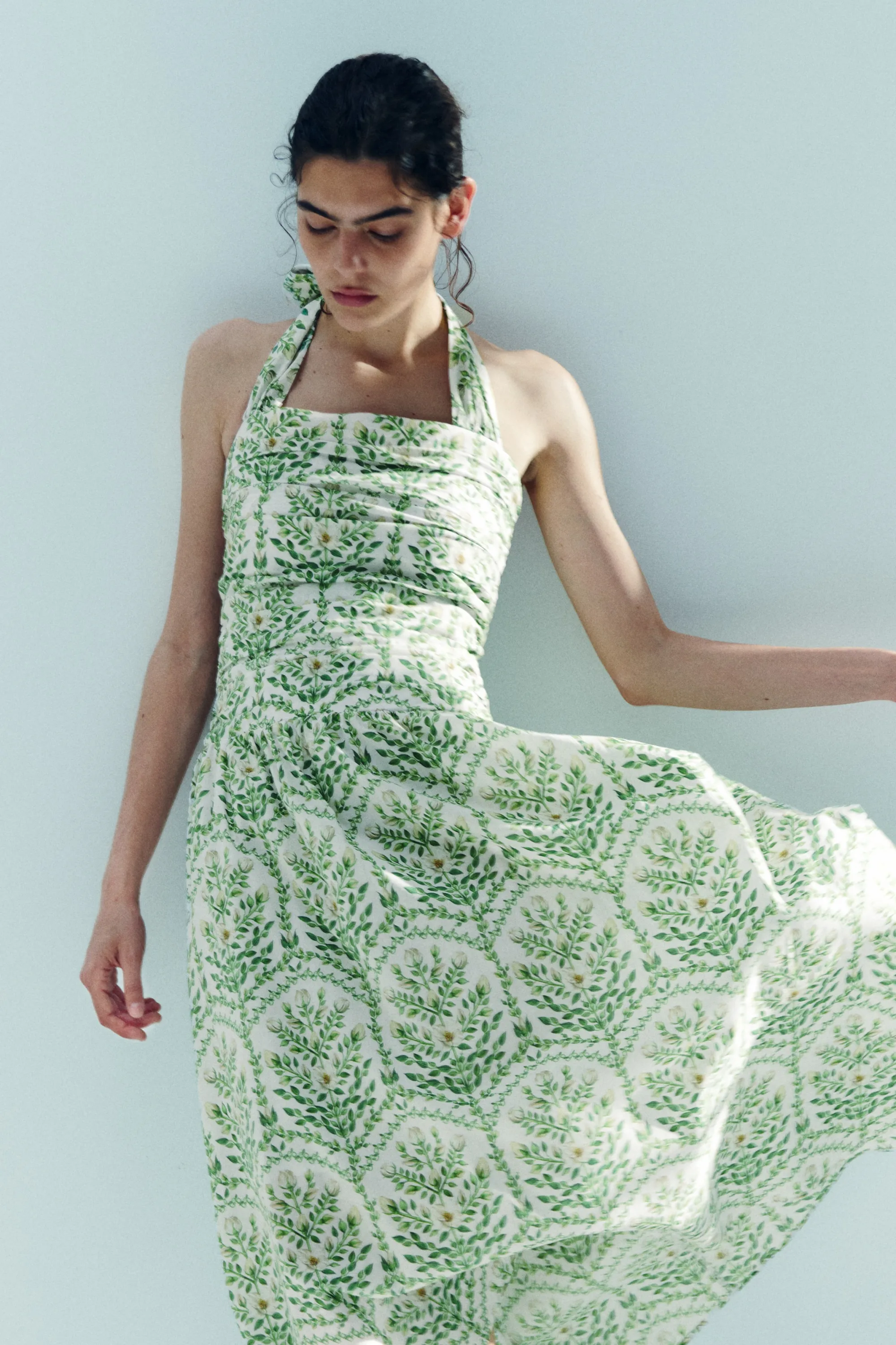 Robe dos nu en popeline - Blanc/fleuri