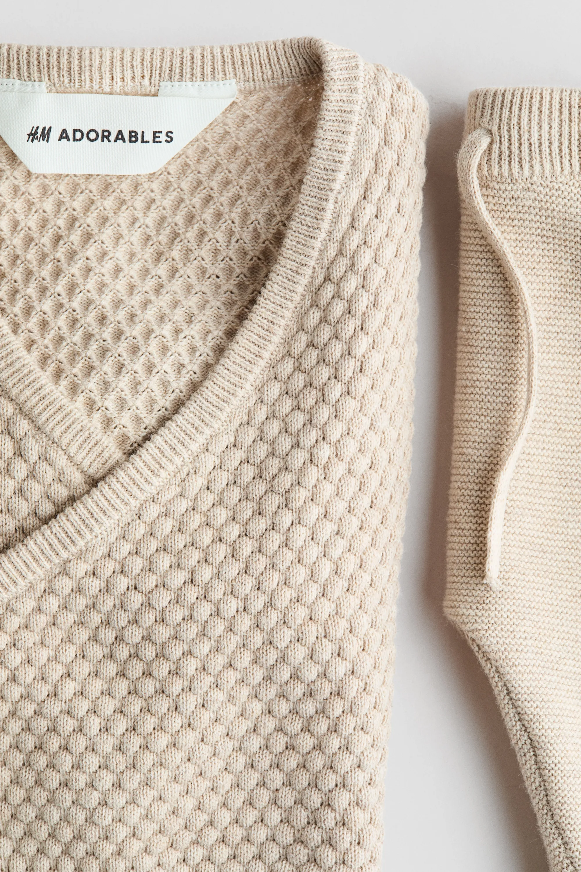 Ensemble 2 pièces en maille de coton texturée - Beige clair
