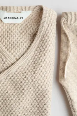 Ensemble 2 pièces en maille de coton texturée - Beige clair — photo 1