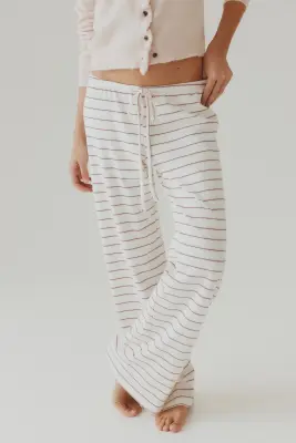 Pantalon en coton mélangé - Blanc/rayures roses — photo 2