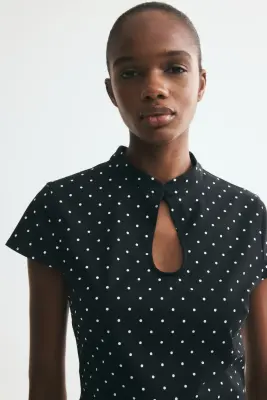 Top en viscose mélangée avec fente goutte d'eau - Noir/pois — photo 2