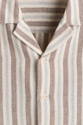 Chemise Regular Fit en coton avec col cubain - Bleu clair/rayé — photo 5