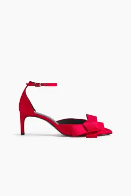 Escarpins en satin avec nœud - Rouge vif — photo 2