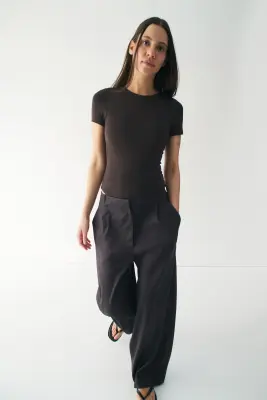 Pantalon chic Easy-care en lin mélangé - Marron foncé — photo 1