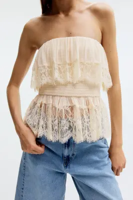 Top bandeau volanté - Beige clair — photo 1