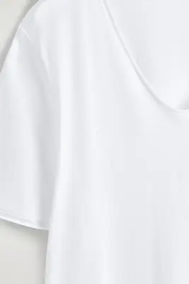 T-SHIRT COL EN U EN COTON LÉGER - BLANC — photo 5