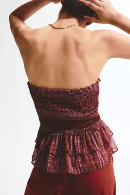Top bandeau smocké - Orange/motif cachemire — photo 3