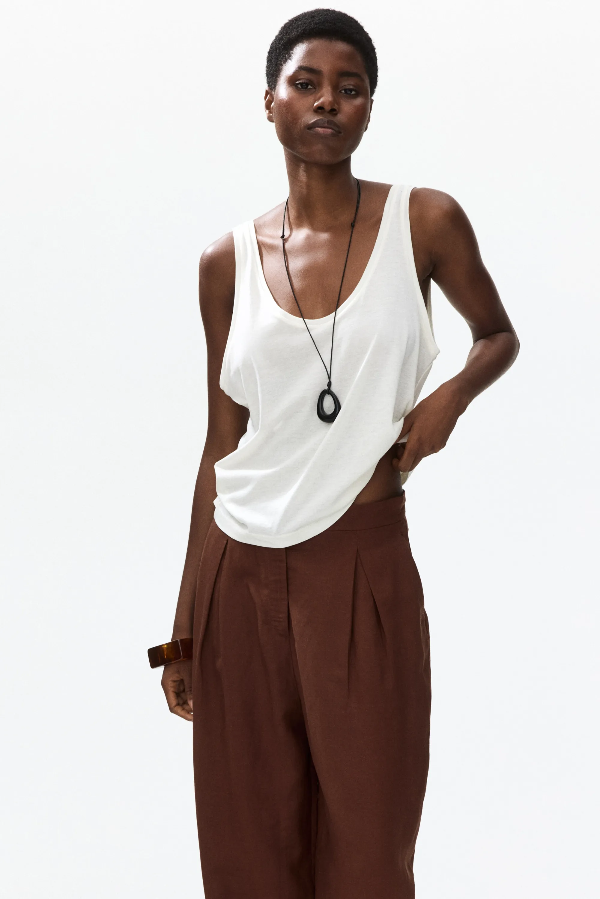 Pantalon barrel en lin mélangé - Marron