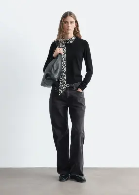 Pull en laine à col en soie - Noir/Imprimé léopard — photo 3