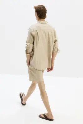 Short Easy-care Relaxed Fit en lin mélangé - Beige — photo 4