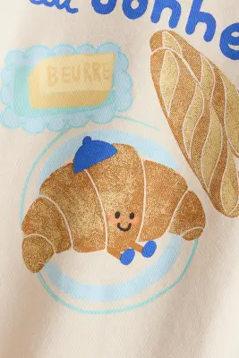 T-shirt à manches longues en coton - Beige clair/croissant — photo 2