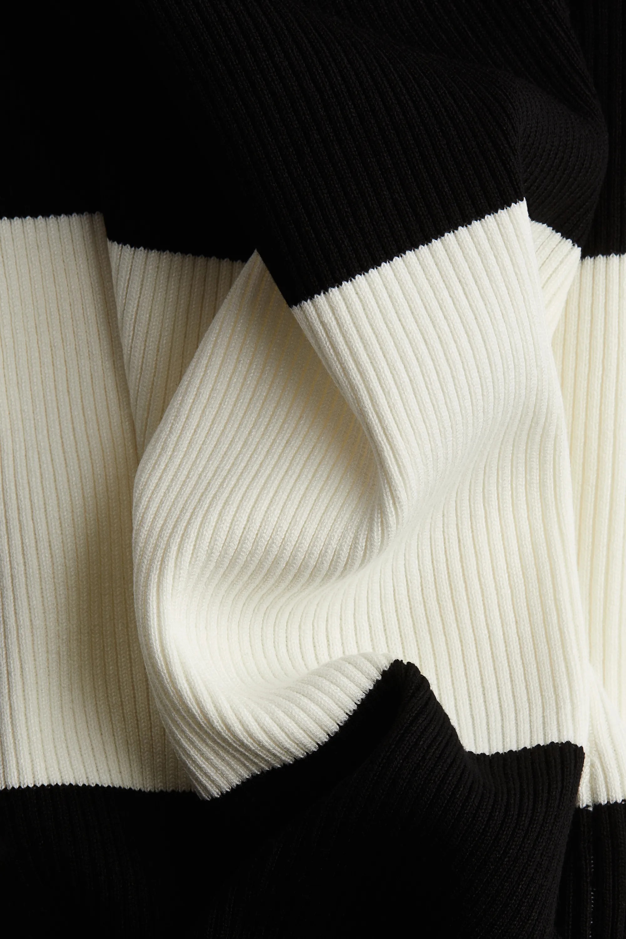 Robe tube côtelée - Noir/rayures crème