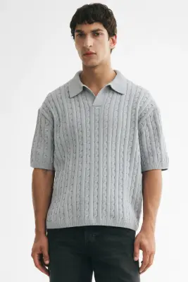 Polo Relaxed Fit en maille torsadée - Gris ancien — photo 1