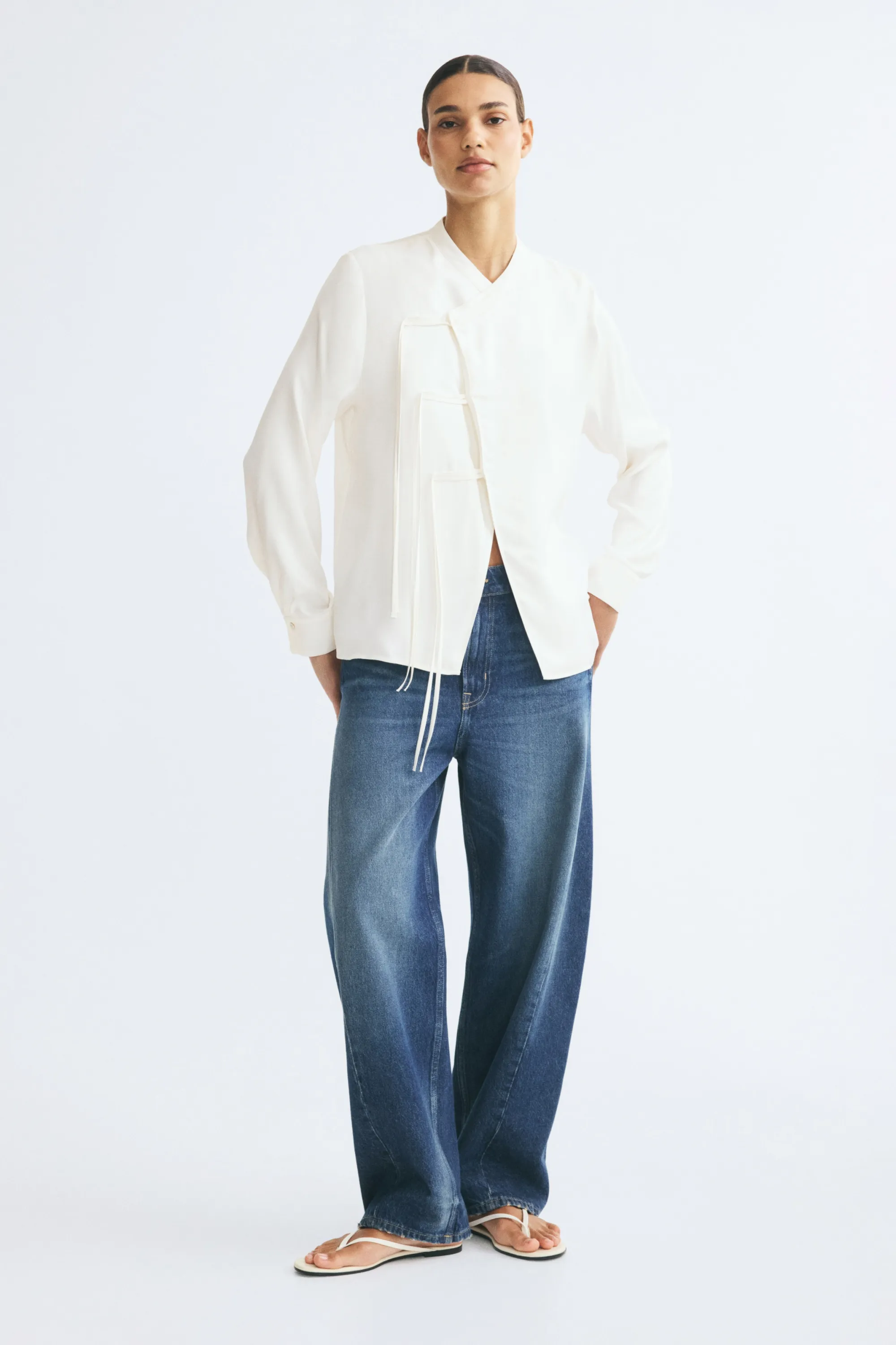 Blouse frangée en viscose - Crème