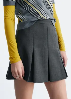 Mini-jupe plissée en laine - Gris foncé — photo 2