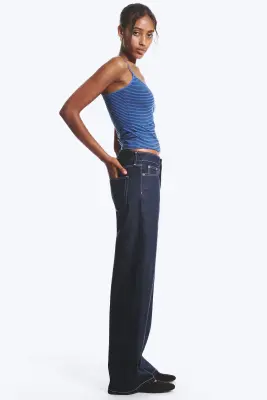 Jean jambe large taille mi-haute Paz - Blue Rinse – Bleu foncé — photo 2
