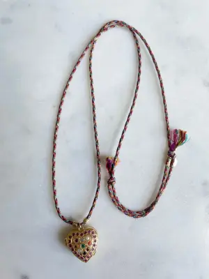 Nouveau ! ROOM SERVICE JEWELRY Collier Heart Locket Cordon Rainbow — photo 3