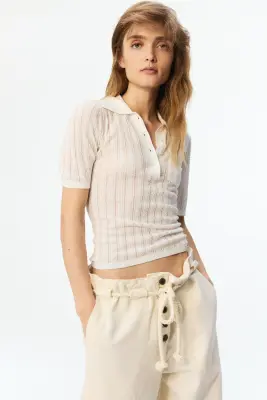 Polo en maille pointelle - Blanc — photo 1