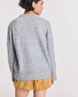 Pull Prune gris chiné et broderies ivy — photo 5
