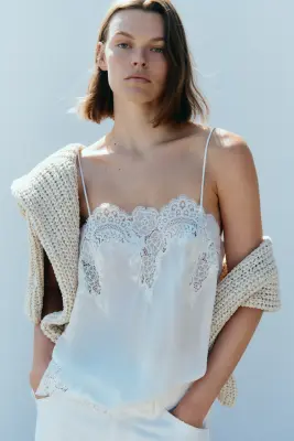 Top en viscose avec dentelle - Blanc — photo 2