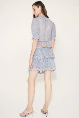 Jupe à étages brodée - Bleu clair — photo 2