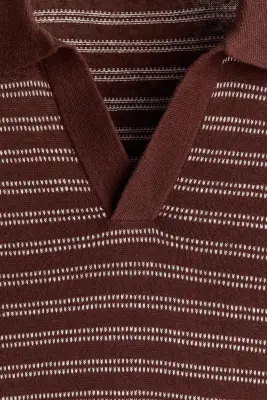 Polo Regular Fit en lin mélangé - Marron/rayé — photo 4