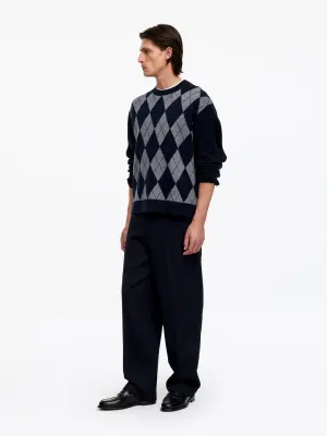 Pull à losanges - Carreaux/Bleu marine foncé — photo 1
