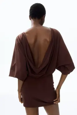 Robe à manches cape avec dos dégagé - Marron foncé — photo 1