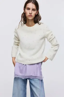 Pull en mohair mélangé - Crème — photo 1