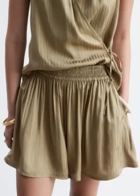Short ample rayé en satin - Beige foncé — photo 3