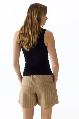MAMA Short en lin mélangé - Beige/rayé — photo 4